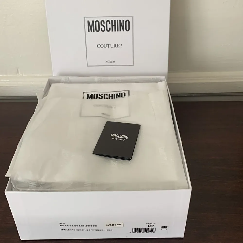 Moschino Women’s High Top logo studded leather black sneaker size 7, NIB - Picture 7 of 12